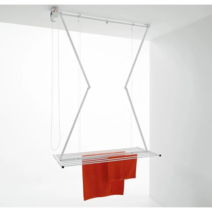 Foxydry Mini, Höhenverstellbarer Decken-Wäscheständer aus Aluminium, platzsparend und rostfrei, ideal für Bad, Balkon oder Waschküche, 128 cm, weiß