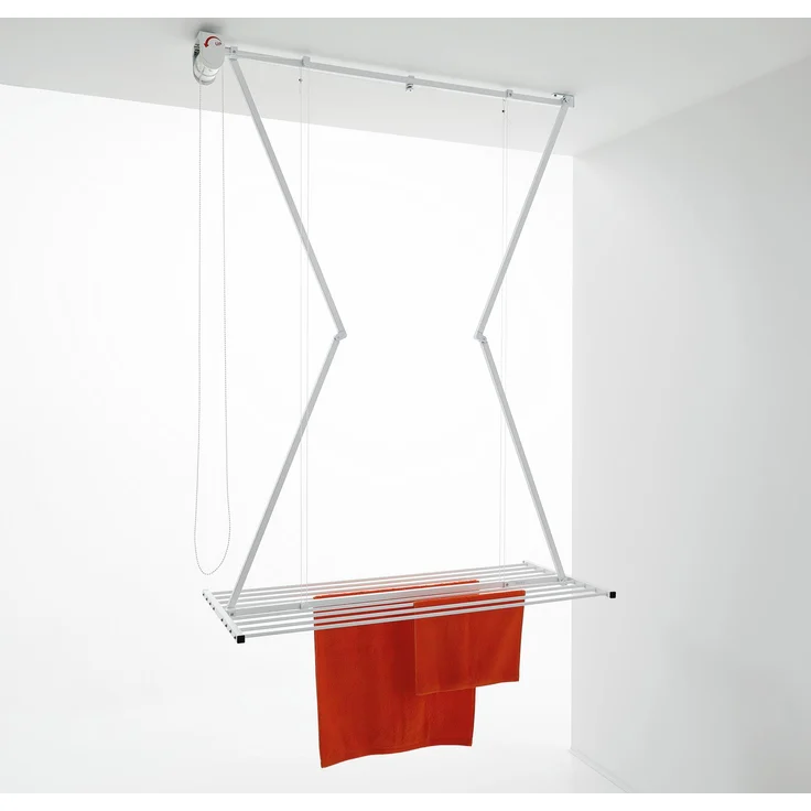 Foxydry Mini, Höhenverstellbarer Decken-Wäscheständer aus Aluminium, platzsparend und rostfrei, ideal für Bad, Balkon oder Waschküche, 128 cm, weiß