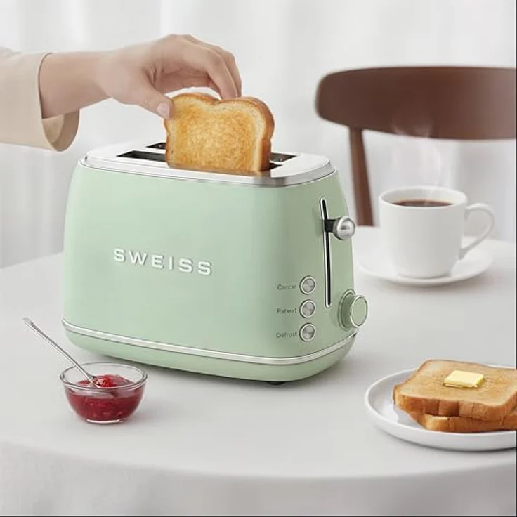 SWEISS Vintage-Toaster GRS7, 850 W Leistung mit 2 Schlitzen und 6 Bräunungsstufen, grün – Bild 7