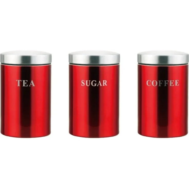 cheffinger Vorratsdosen-Set, luftdicht & dekorativ, 3-teilig in Rot, ideal für Kaffee, Tee, Mehl und mehr