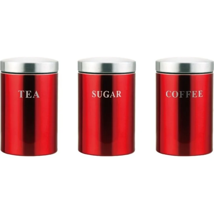 cheffinger Vorratsdosen-Set, luftdicht & dekorativ, 3-teilig in Rot, ideal für Kaffee, Tee, Mehl und mehr