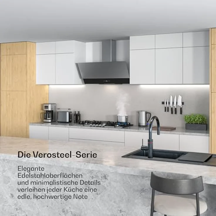 Klarstein Verosteel Dunstabzugshaube 90 cm – Kopffrei, 624 m³/h, A++, Touch-Bedienung, LED, Edelstahl & Glas, leise – Bild 2