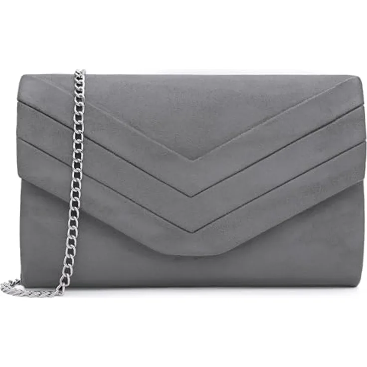 Milisente Damen Clutch, Wildleder Abendtasche mit großem Stauraum, grau, elegantes Umschlag-Design, Crossbody Schultertasche