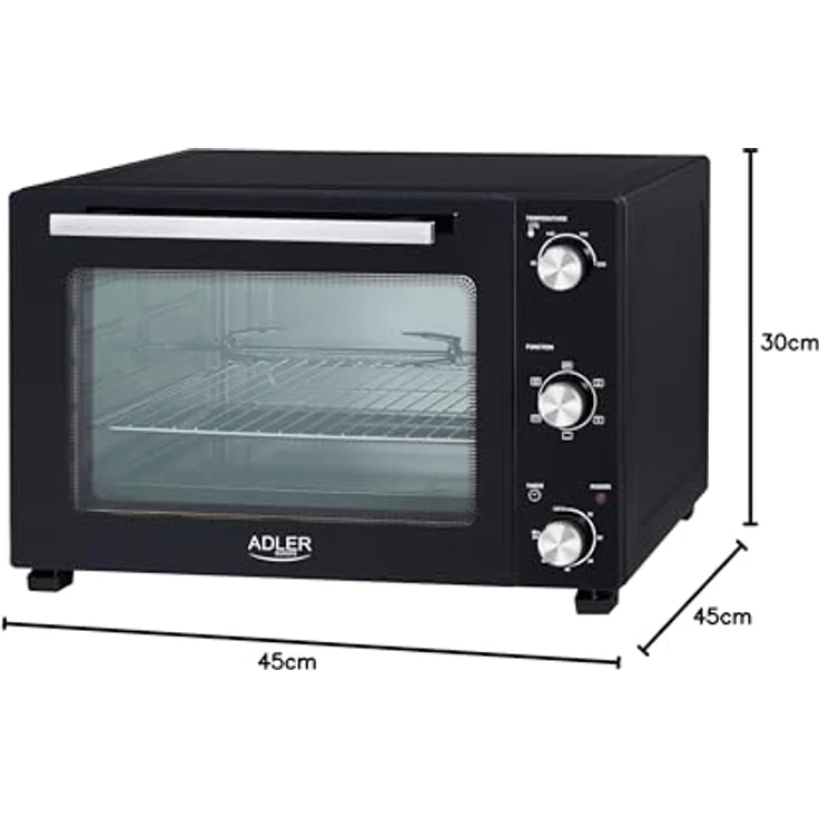 Adler Minibackofen AD 6026, Elektrobackofen, 48L, Umluft, Timer, Drehspieß, schwarz – Bild 12
