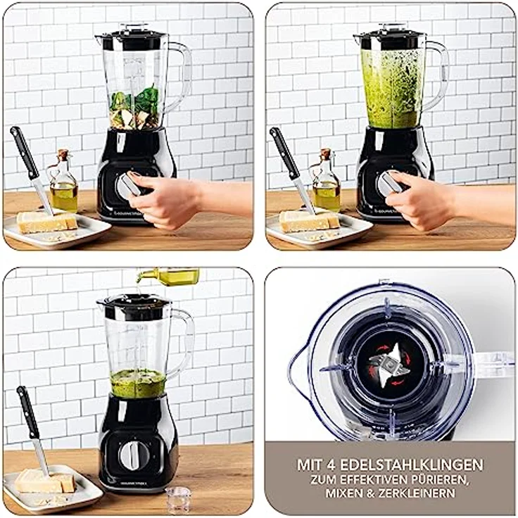 GOURMETmaxx Standmixer & Smoothie Maker - mit 2 Stufen & Pulse-Funktion | Elektrischer Blender mit 1 L Mixbehälter & 4 Edelstahlklingen | Kompaktes Design mit rutschfesten Standfüßen [22.000 U/Min] – Bild 3