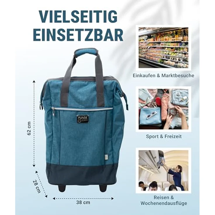 Sieber Einkaufstrolley Punta Big Wheel 62 cm 2 Rollen, robust mit XL-Hauptfach, ausziehbarem Gestänge und wasserabweisendem Polyester, schwarz – Bild 4