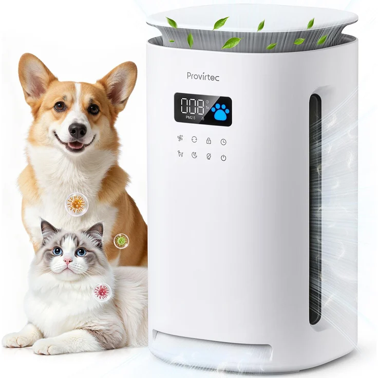 Jimmy Provirtec Pawtent AP-12 Haustier-Luftreiniger, HEPA13, 4-seitiger Lufteinlass, 99% Gerüche, 23 dB leise, Auto-Modus
