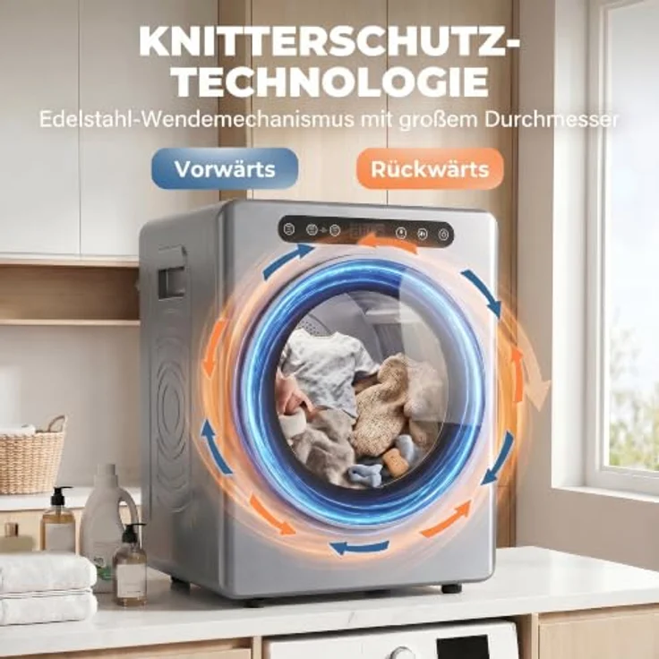 HOMCOM Mini Ablufttrockner 5kg mit Sterilisation, knitterfreier Trockenmodus, kompakte Bauweise, Silber – Bild 5