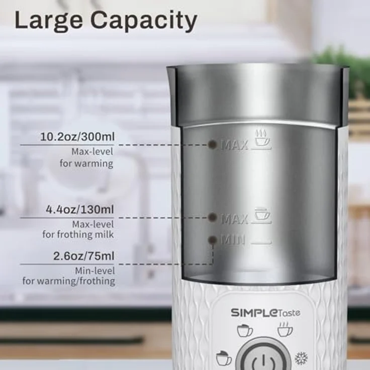 SIMPLETASTE Milchaufschäumer 4 in 1, elektrischer automatischer Milchschäumer für heißen und kalten Milchschaum, 300 ml Kapazität, mit einfacher Reinigung und automatischer Abschaltung – Bild 3