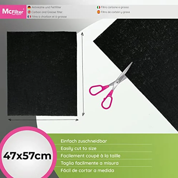 McFilter | 1 Aktivkohle + Fettfilter für Dunstabzugshaube zuschneidbar universal 57 x 47cm, Aktivkohle Filter für Abzugshaube Dunstabzug, Dunstfilter – Bild 5