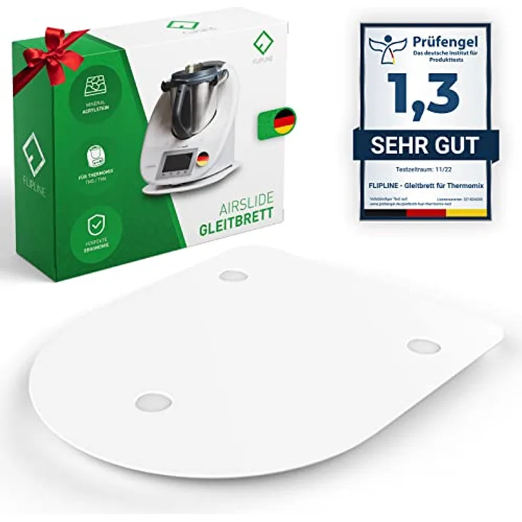 FLIPLINE Gleitbrett für Thermomix TM6/TM5, weiß, aus Mineral-Acrylstein mit Teflon-Füßen, müheloses Verschieben mit 100% Standfestigkeit