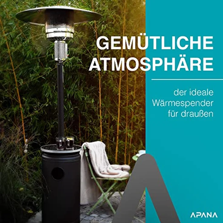 APANA 14KW Gas Heizpilz Bellamente ONE Gasheizstrahler für Terrasse Balkon Garten mit Rollen Umkippsicherung und Abschaltautomatik in anthrazit – Bild 2