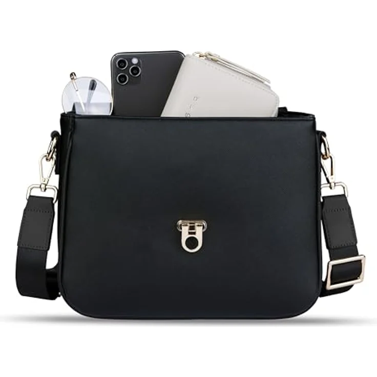 Bugatti "ELLA" Classic Bag, Handtasche, Schwarz, 27x10x22 cm, Saffiano-Art Kunstleder, verstellbarer Schultergurt – Bild 4