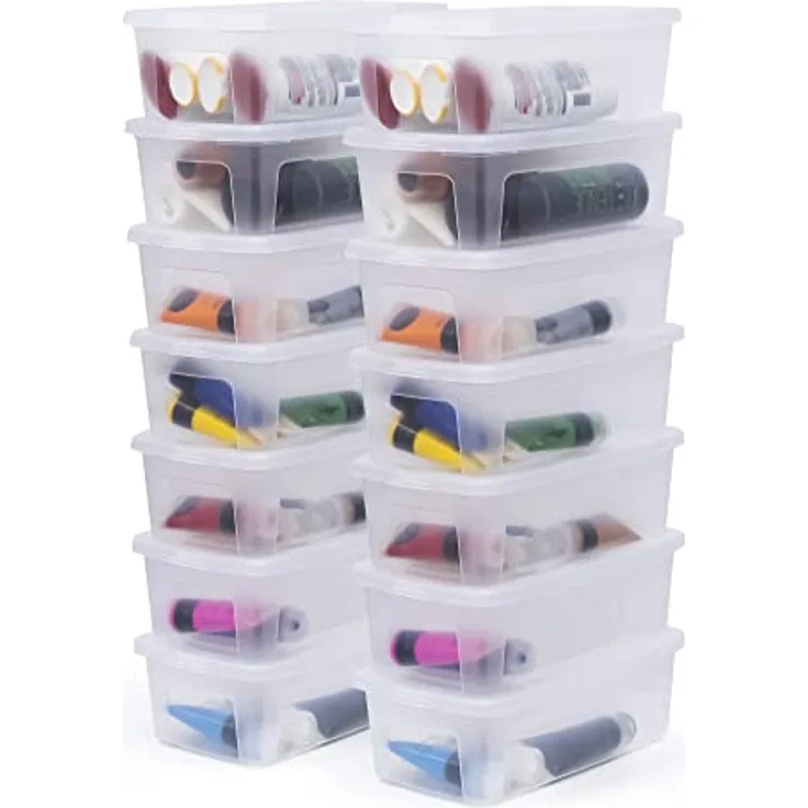 Iris Ohyama, Kleine Kunststoffboxen mit gewölbtem Deckel und Clip-Verschluss, 5L, 14er Set, nestbar, stapelbar, BPA-frei, Schlafzimmer, Büro, Wohnzimmer, MCB-5, Klar