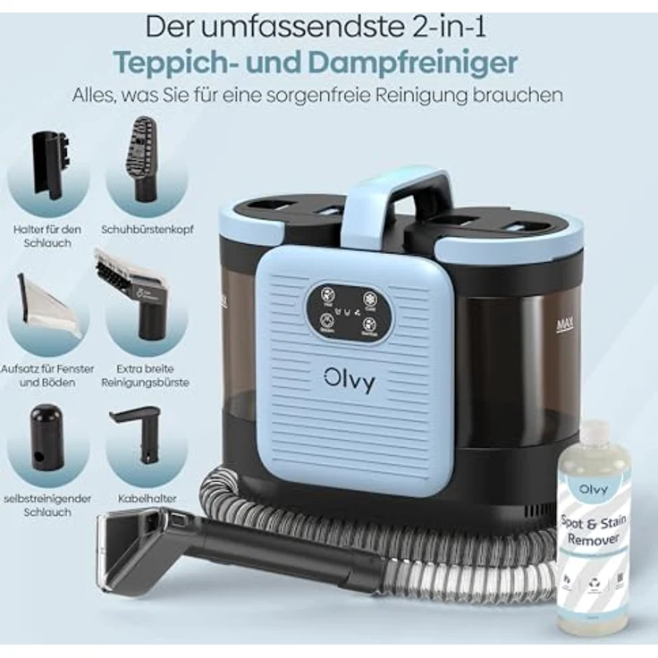 Olvy Waschsauger Teppichreiniger mit 1650W Leistung, 100°C Heißdampf und umfangreichem Zubehörset – Bild 5