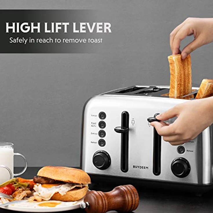 Buydeem DT640E, 4-Slice Toaster aus Edelstahl mit dualer Steuerung und 7 automatischen Programmen, Silber – Bild 6