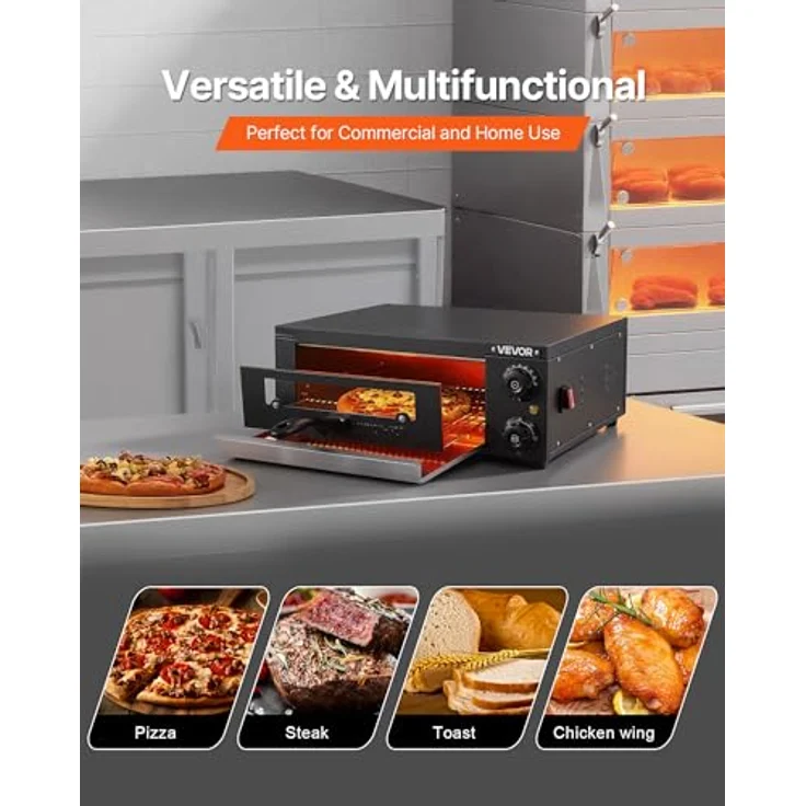 VEVOR elektrischer Pizzaofen PSL-12-EU, 30 cm Tischpizzaofen mit Temperaturregelung 25-300 °C, 1450 W, zwei Heizrohren und Grillrost für Küche und Gastronomie – Bild 6