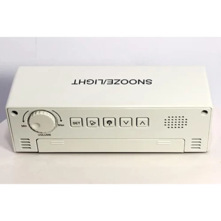 Atlanta Funkwecker Digital LCD-Anzeige mit Lautstärkeregelung, Temperaturanzeige, Crescendo-Alarmsignal und Snooze-Funktion, Weiß – Bild 4