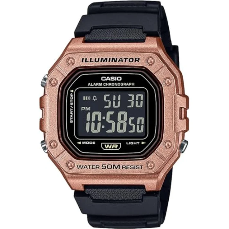 Casio Herren-Digitaluhr Schwarz/Kupferfarben W-218HM-5BVEF, Kunststoffarmband, Dornschließe, schwarz
 – Bild 2