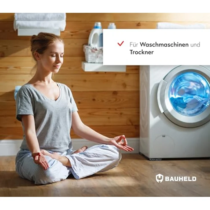 BAUHELD 4x Schwingungsdämpfer für Waschmaschinen und Waschtrockner [9x9x1cm] - Rutschfeste Antivibrationsmatte, Made in Germany, kompatibel mit Bosch, AEG, Siemens – Bild 4