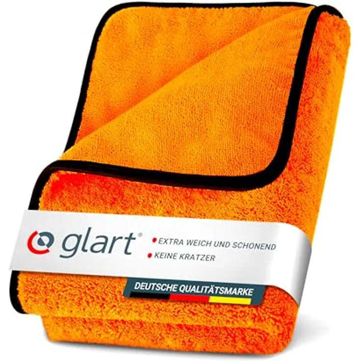Glart 44WG Auto Trockentuch XXL 90x60 cm – Mikrofaser Poliertuch orange, extrem saugstark, fusselfrei, waschmaschinenfest