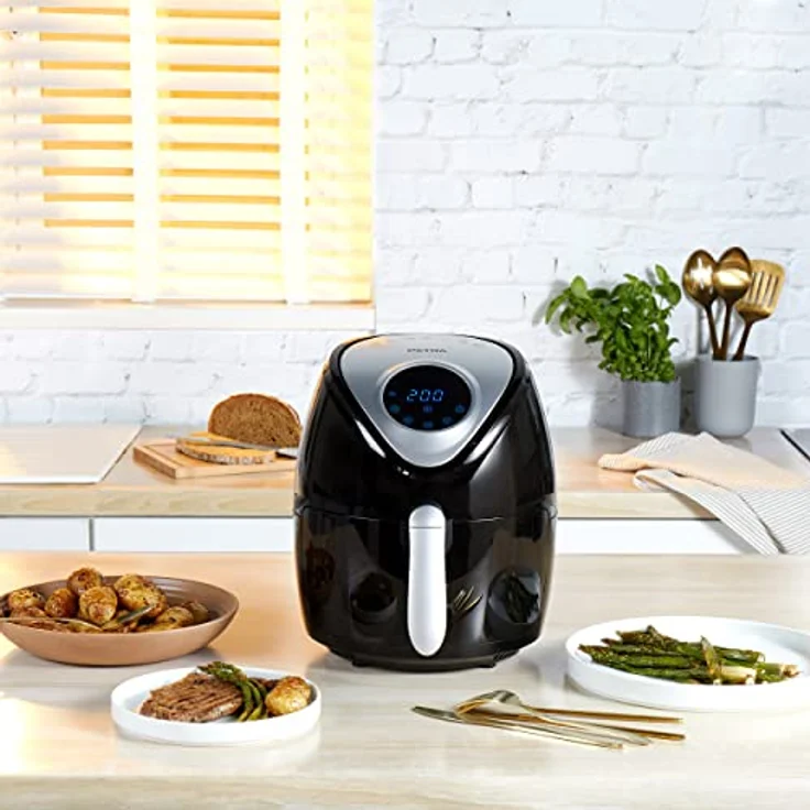 Petra PT4221VDEEU7 Digitale 4,5L W Heißluft-Fritteuse XXL, Korb Antihaftbeschichtung, 1300W, 7 Kochfunktionen, ölfrei, 30-Minuten-Timer, gebackene Brötchen, Pommes Frites, Bratwurst, Wärmezirkulation – Bild 4