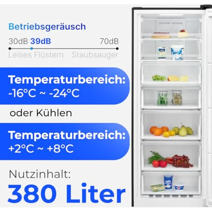 Bomann® Gefrierschrank GSVS 7365 titan, 2in1 Nofrost Tiefkühlschrank mit 380L Nutzinhalt, leise, elektronische Temperaturregelung – Bild 6