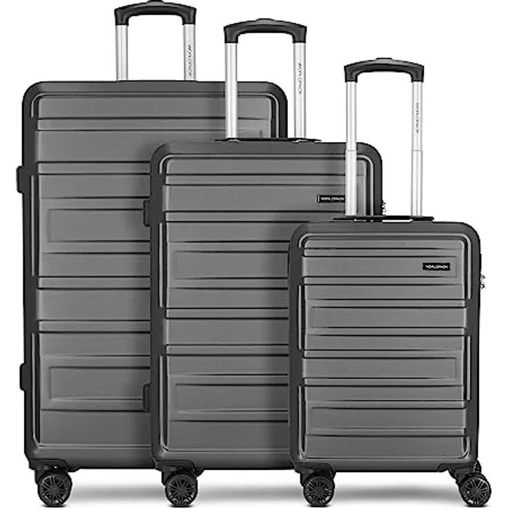 Worldpack New York 2.0 Koffer Set-Groß | Trolley mit 4-Rollen und Zahlenschloss - Hartgepäck mit Wäschefach, Kreuzpackgurt, Tragegriff | Volumen: 38 L / 63 L / 96 L
