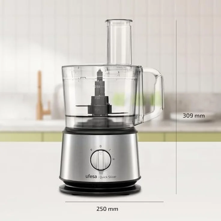Ufesa Quick Slicer Processor 10-in-1, Multifunktions-Foodprozessor, 1200W, 1,5L, Edelstahlgehäuse, 3 doppelseitige Scheiben, Schneidemesser, Rührlöffel – Bild 3