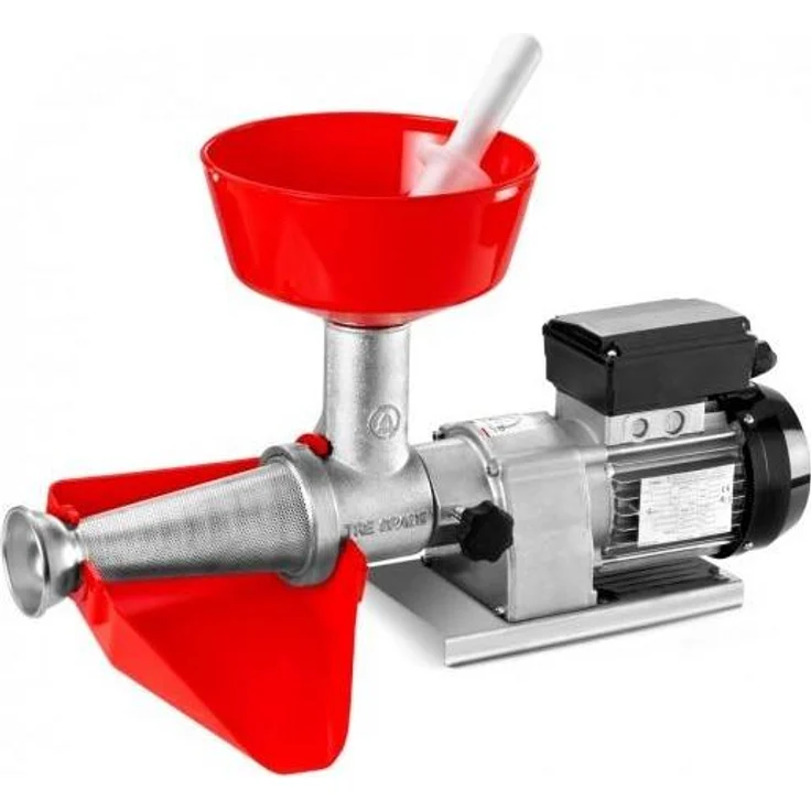 Tre Spade SUGO MOMO Elektrische Tomatenpresse, Entsafter, Weiss, Gusseisen, 150 W Motor, einfach zu reinigen