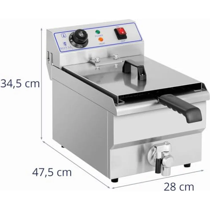 Royal Catering Fritteuse 10 L Edelstahl Kaltzone mit Ablasshahn Gastronomie, 3200 W - Profi Elektro-Fritteuse mit 10 l Kapazität, 3200 W, Edelstahl – Bild 7