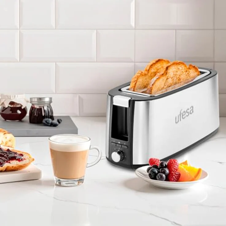 Ufesa Toaster UFESA 71306156, Edelstahl Toaster mit 1400 W, 2 Scheiben, Aufwärmfunktion, Entfrostfunktion, herausnehmbare Krümelschublade – Bild 3