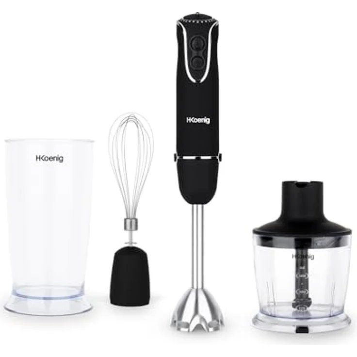 H.Koenig MIX75 Stabmixer-Set - Mixbecher, Schneebesen und Pürierstab - 5 Geschwindigkeitsstufen - 750 W - Spülmaschinenfest - Edelstahl - schwarz – Bild 2