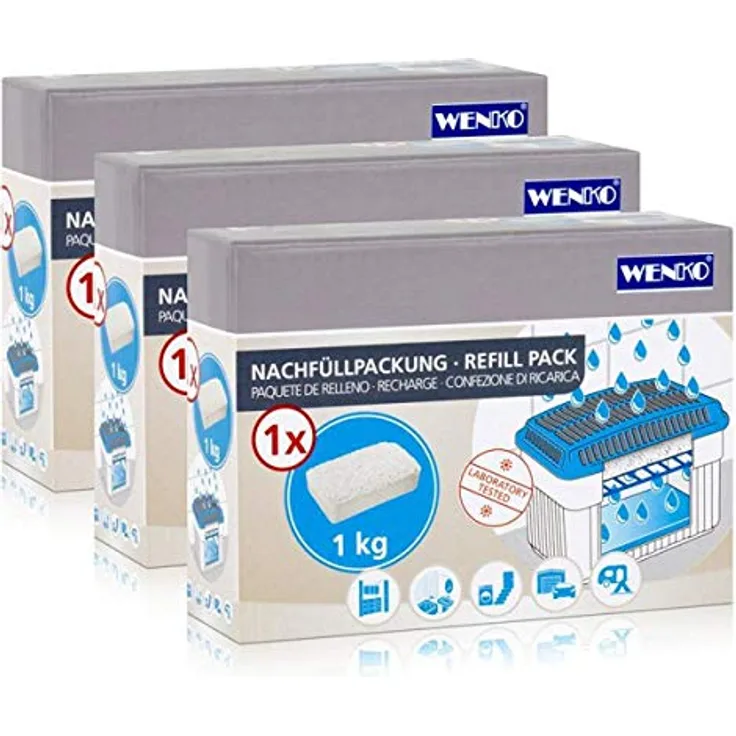 Wenko Nachfüllpackung Feuchtigkeitskiller Raum-Entfeuchter, 1kg Granulat, umweltfreundlich und laborgeprüfte Qualität, 3er Pack