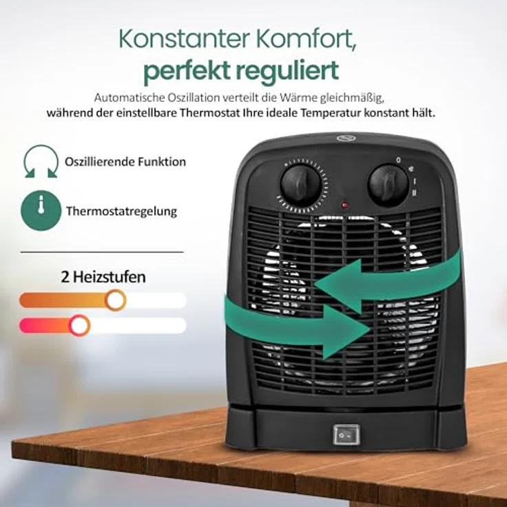 Emerio Heizlüfter FH-111910.2, 2000W mit 2 Heizstufen, einstellbarem Thermostat, oszillierend, Kippschutz und Ventilationsfunktion für Räume bis 20 m², IP21 – Bild 7