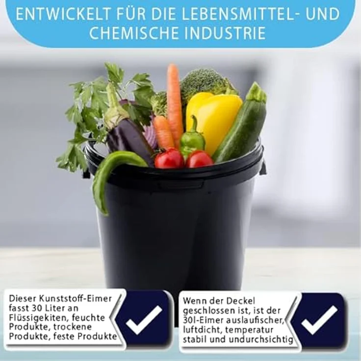 BenBow Eimer mit Deckel 30L 10er Set Schwarz BSR-, Luftdicht, Lebensmittelecht, BRC-, auslaufsicher – Bild 7