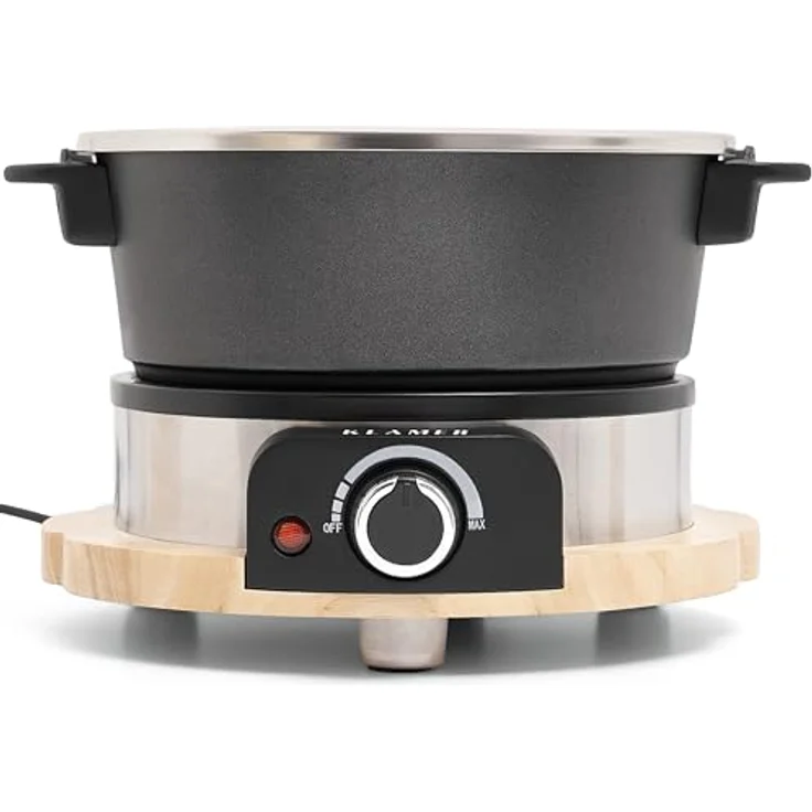KLAMER Elektro-Fondue Set für bis zu 8 Personen, 1300W, Holzdesign, 1,5L Aluguss-Topf – Bild 5