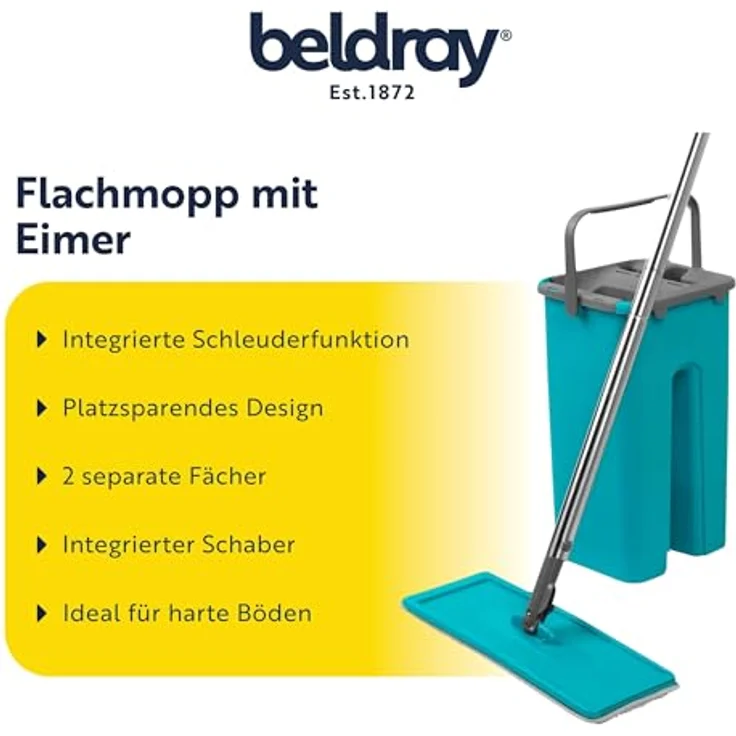 Beldray LA067234EU Duplex Wischmopp und Eimer Set | Integrierter Auswringer & Schmutzentferner | Türkis, Grau, 129 cm – Bild 3