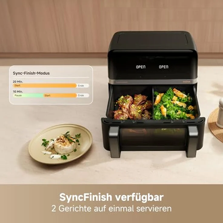 Mova AeroChef FD20 Pro Heißluftfritteuse, 9 Liter Zwei-Zonen-Garen, SyncFinish, 2.700 W, 40 °C–230 °C Heizbereich, Thermische Luftzirkulation, 7 Voreinstellungen – Bild 5