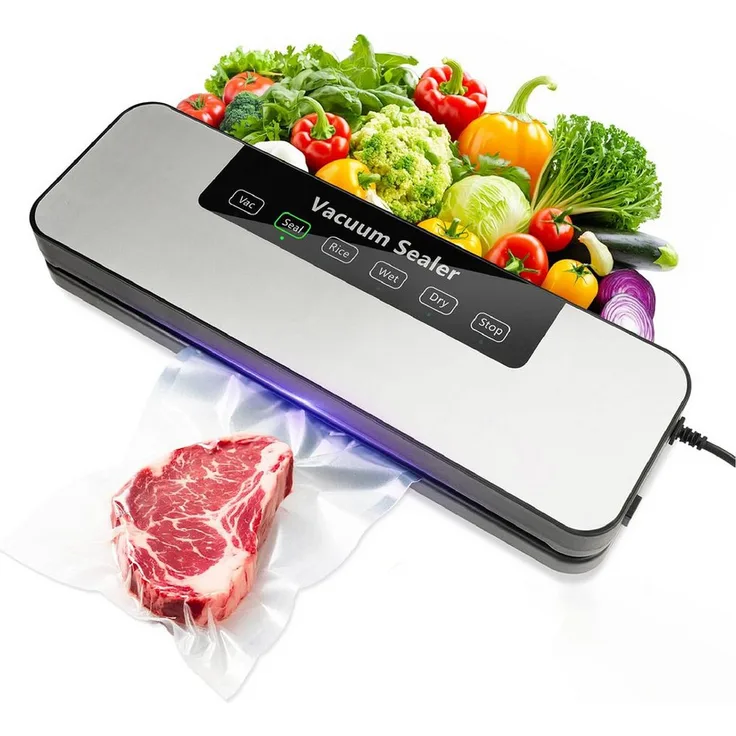 Senmudi Vakuumierer 5 in 1, Automatisches Folienschweißgerät für Lebensmittel, starke Saugkraft, kompakt und platzsparend, für Fleisch, Fisch, Gemüse, nass und trocken