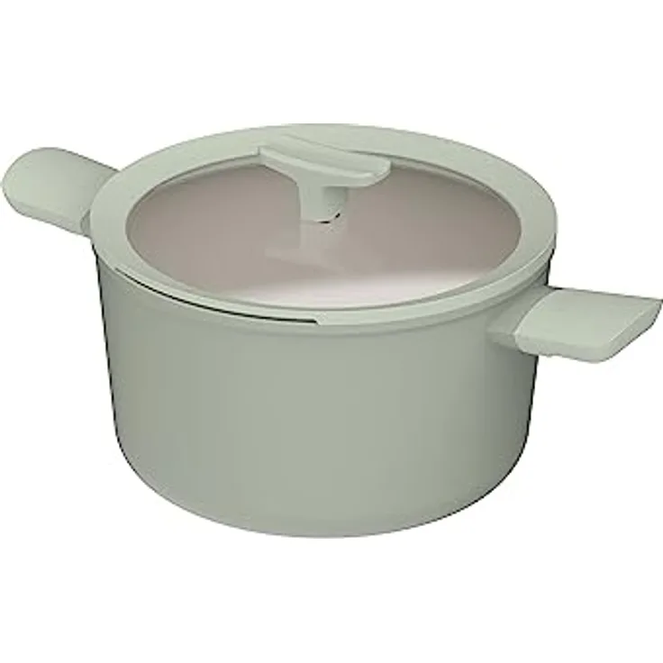 BergHOFF Leo Balance großer Kochtopf (24x14 cm) - induktionsgeeignet, Suppentopf mit Deckel, gesunde CeraGreen-Antihaftbeschichtung, recyceltes Aluminium, Farbe: Sage