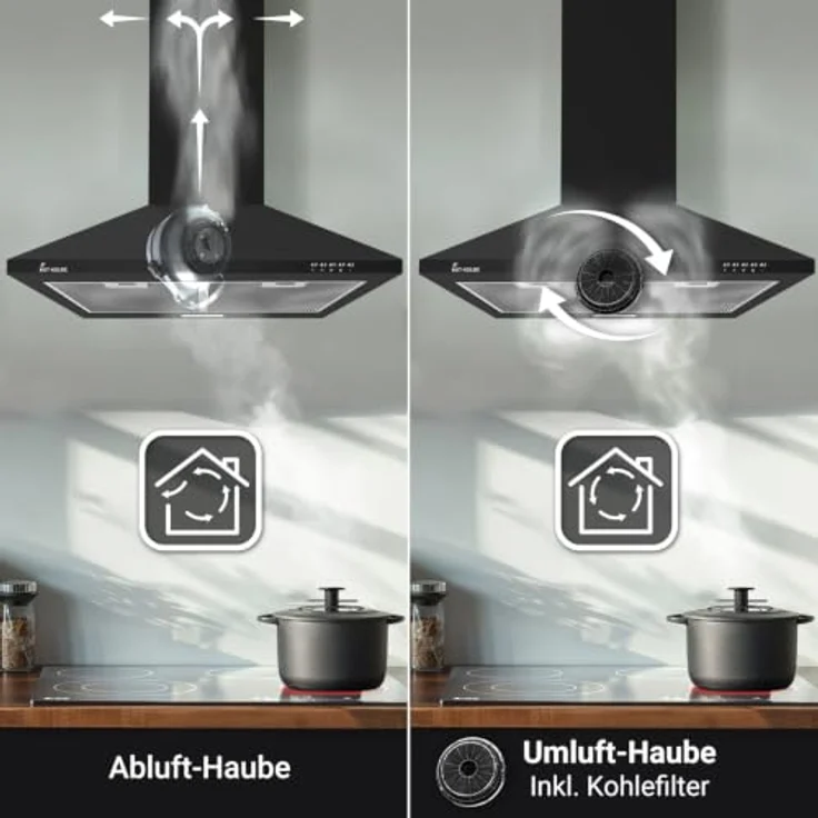KKT KOLBE Dunstabzugshaube PLUS350S, 60 cm Wandhaube in Schwarz, leise, Umluft/Abluft, 3 Leistungsstufen, LED-Beleuchtung, inkl. Kohlefilter – Bild 2