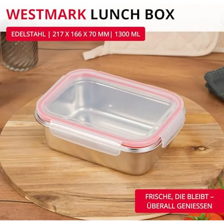 Westmark Edelstahl Lunchbox 1300 ml – Auslaufsichere Mikrowellen- & Ofenfeste Bento Box, BPA-frei, Silber – Bild 2