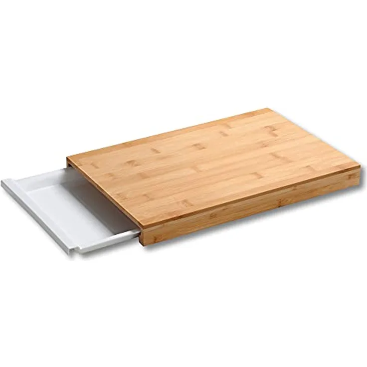 Kesper | Schneidebrett mit Auffangschale, Material: Bambus, Kunststoff, Maße: B: 38 x T: 25 x H: 3,5 cm, Farbe: Braun, Weiß | 58352