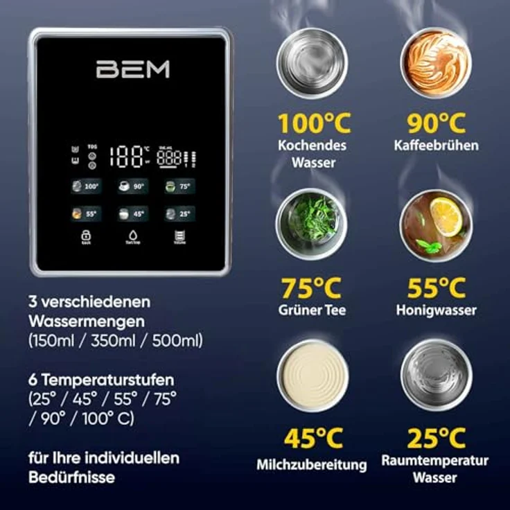 BEM Unicora Wasserfilter Umkehrosmoseanlage mit UV-Direktanschluss, Heißwasserspender, 6 Temperaturstufen, TDS Monitor – Bild 6