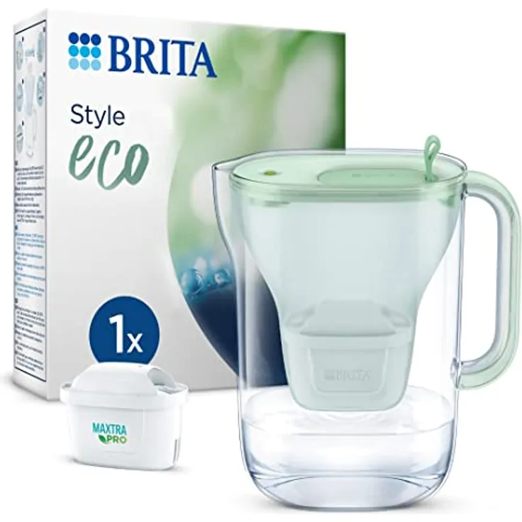 BRITA Wasserfilter-Kanne Style eco Grün (2,4l) inkl. 1 MAXTRA PRO All-in-1 Kartusche - Nachhaltiger Filter in modernem Design zur Reduzierung von Kalk, Chlor, Blei & Verunreinigungen