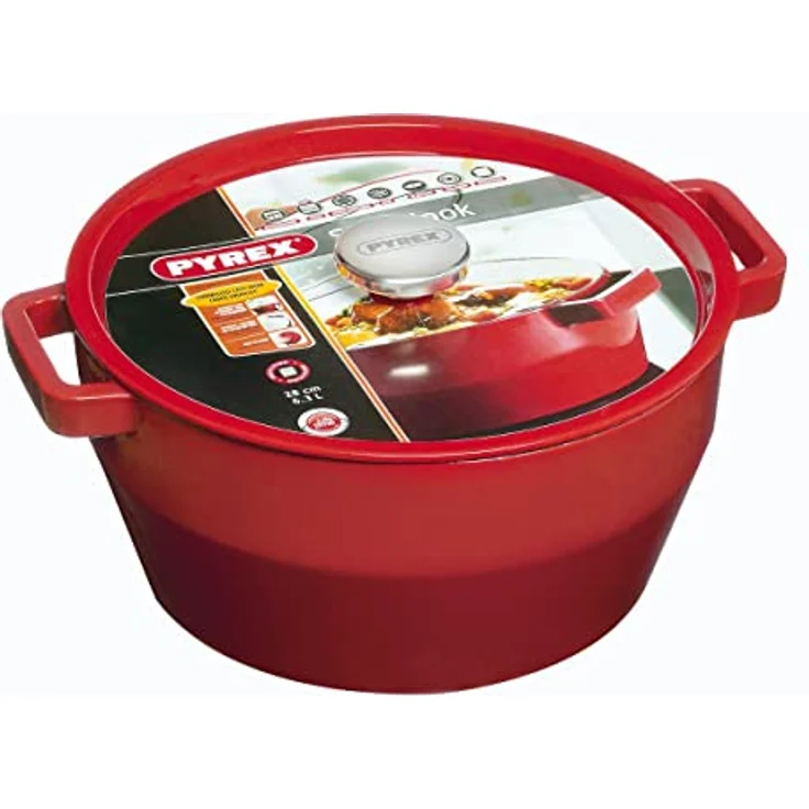 Pyrex 4936878 Gänsebräter Slow Cook rund 6,3 l Stahlguss Rot – Bild 3