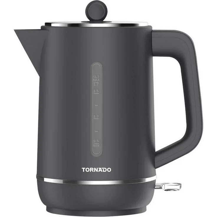 Tornado Wasserkocher TKE-01328-GS, 1,7 l, 1850–2200 W, mattes Finish, Strix U99, Nylonfilter, Retro-Design
