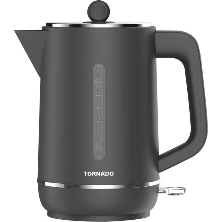 Tornado Wasserkocher TKE-01328-GS, 1,7 l, 1850–2200 W, mattes Finish, Strix U99, Nylonfilter, Retro-Design