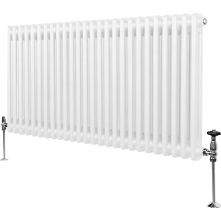 Monster Shop Traditioneller 2-Spalten-Heizkörper 600 x 1192mm | Glänzender Weiß Kohlenstoffstahl | Hohe Wärmeleistung & Leichte Wartung
